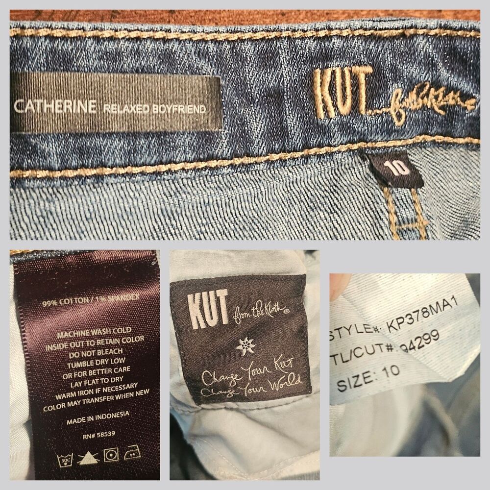 Kut From The Kloth Catherine Boyfriend Jeans Women's Size 10 Distressed Med Wash - Picture 9 of 12